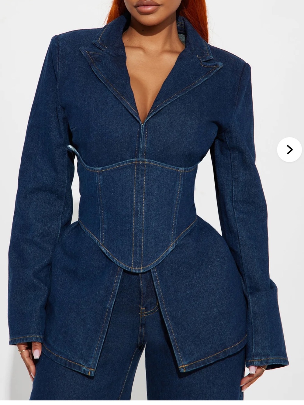 Fashion Nova Dark Blue Wide-Leg Denim and jacket set - Picture 3 of 8